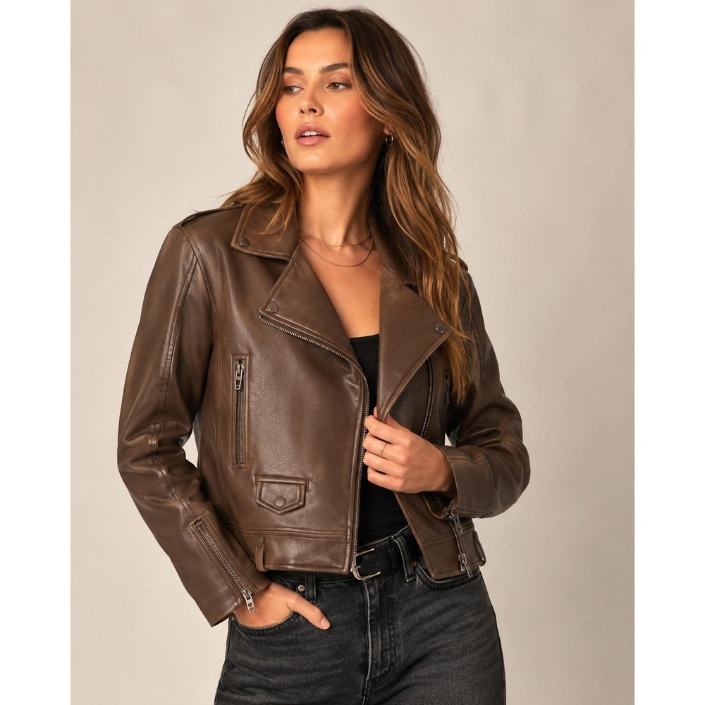 NWT Blank NYC Brown Leather Motorcycle Jacket Women's Luxury XL